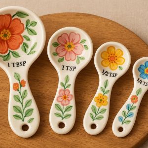 16 Premium Ceramic Measuring Spoons Set Cute Hand Painted Flower Design Decorative Spoons For Baking Cooking Food Photography