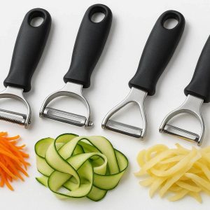 4 Premium Trio Vegetable Peeler Set Julienne Swivel Straight Blades Versatile Kitchen Tool For Healthy Low Carb Meal Prep
